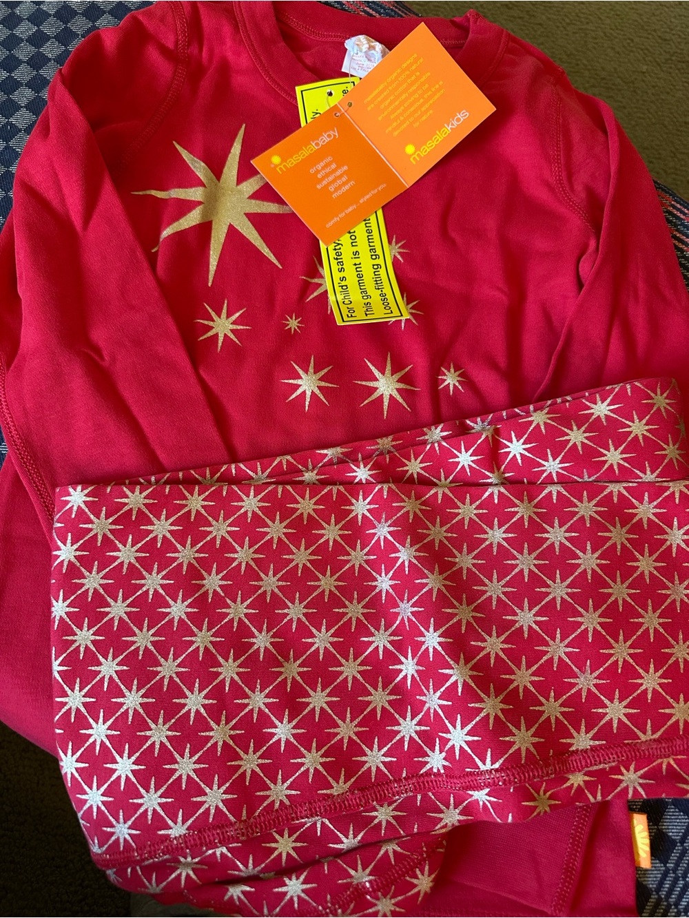 Masala Baby Red and Gold Star Kids Organic Cotton Pajama Set